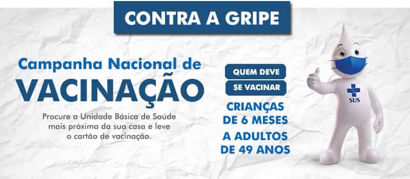 Banner contra a gripe : campanha nacional de vacinação procure a unidade basica de saúde mais próximo e leve seu cartão de vacinação 